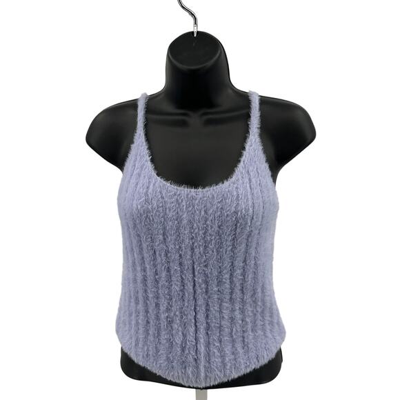 It's Our Time Tank Top Womens M Lavender Scoop Neck Fuzzy Knit Asymmetric Hem - Picture 1 of 7